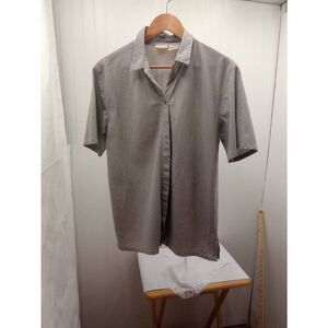 Vintage Bobbie Brooks tan & white gingham,button down, short sleeve blouse size